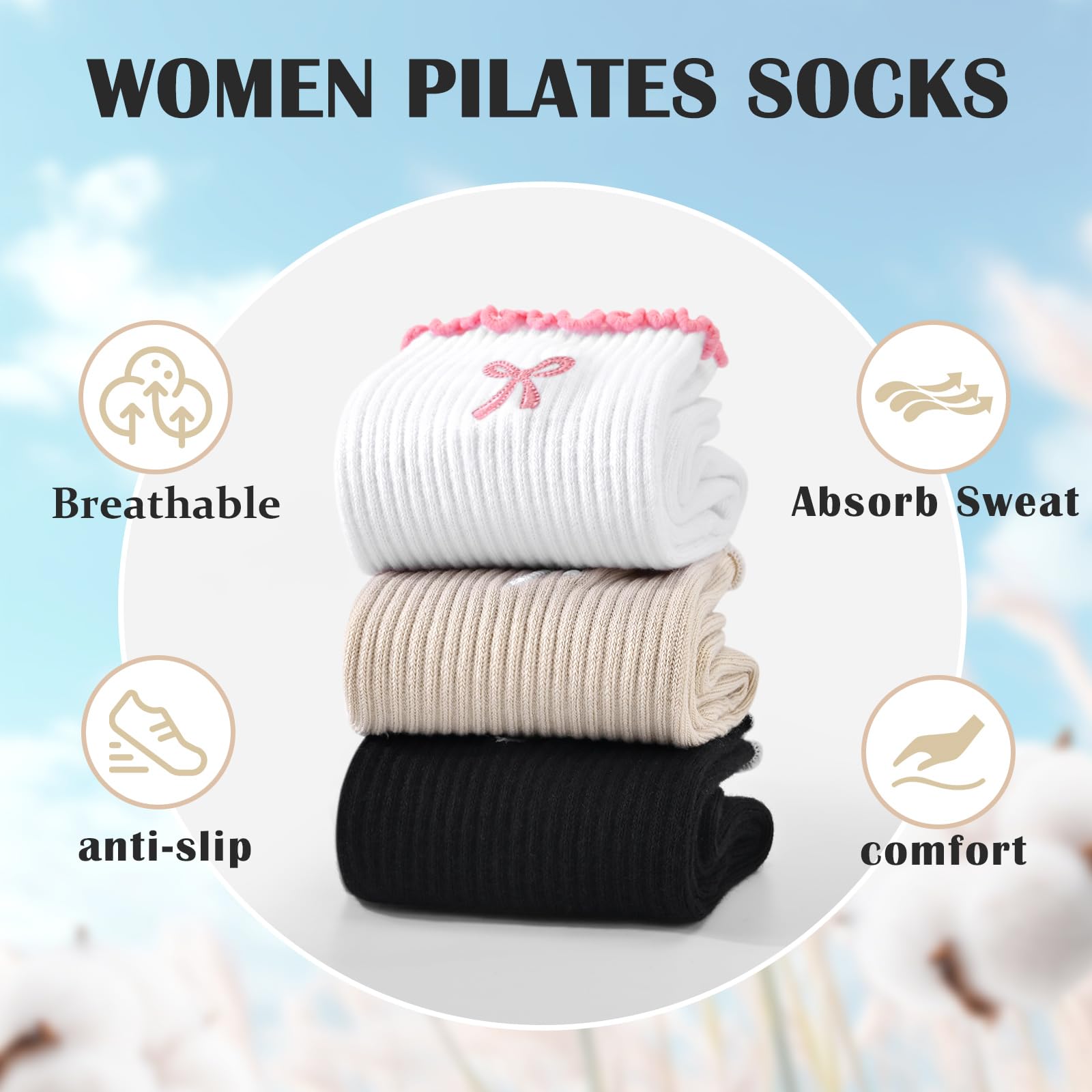 미끄럼 방지 그립 필라테스 양말 3켤레, 순면 통기성  - Medias Para Pilates Y Yoga 리뷰 및 가격